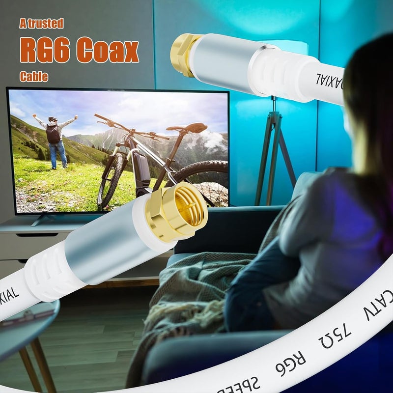 LDKCOK كابل RG6 محوري بطول 10 أقدام، إنترنت فائق السرعة، تلفزيون رقمي هوائي، تمديد كابل ساتلي - موصلات حقن وصب وضغط - أبيض - Image 5